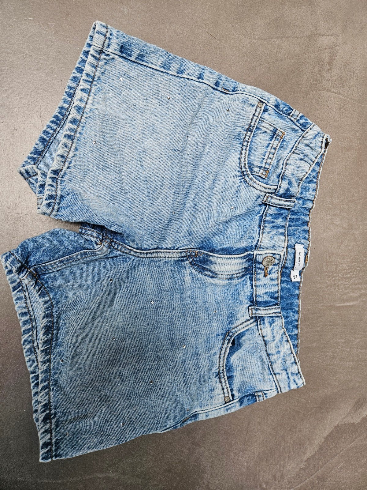 Name it denim short strass, taille verstelbaar,  maat 164, Kinderen en Baby's, Kinderkleding | Maat 164, Broek, Meisje, Ophalen of Verzenden
