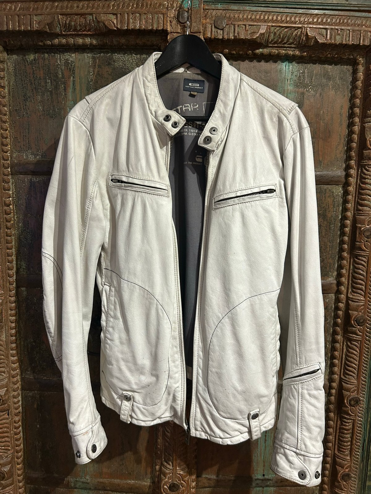 Vintage G-Star Raw Leren Motorjas - Meer dan 20 jaar oud, Kleding | Heren, Ophalen of Verzenden, Gedragen, Maat 48/50 (M), Wit