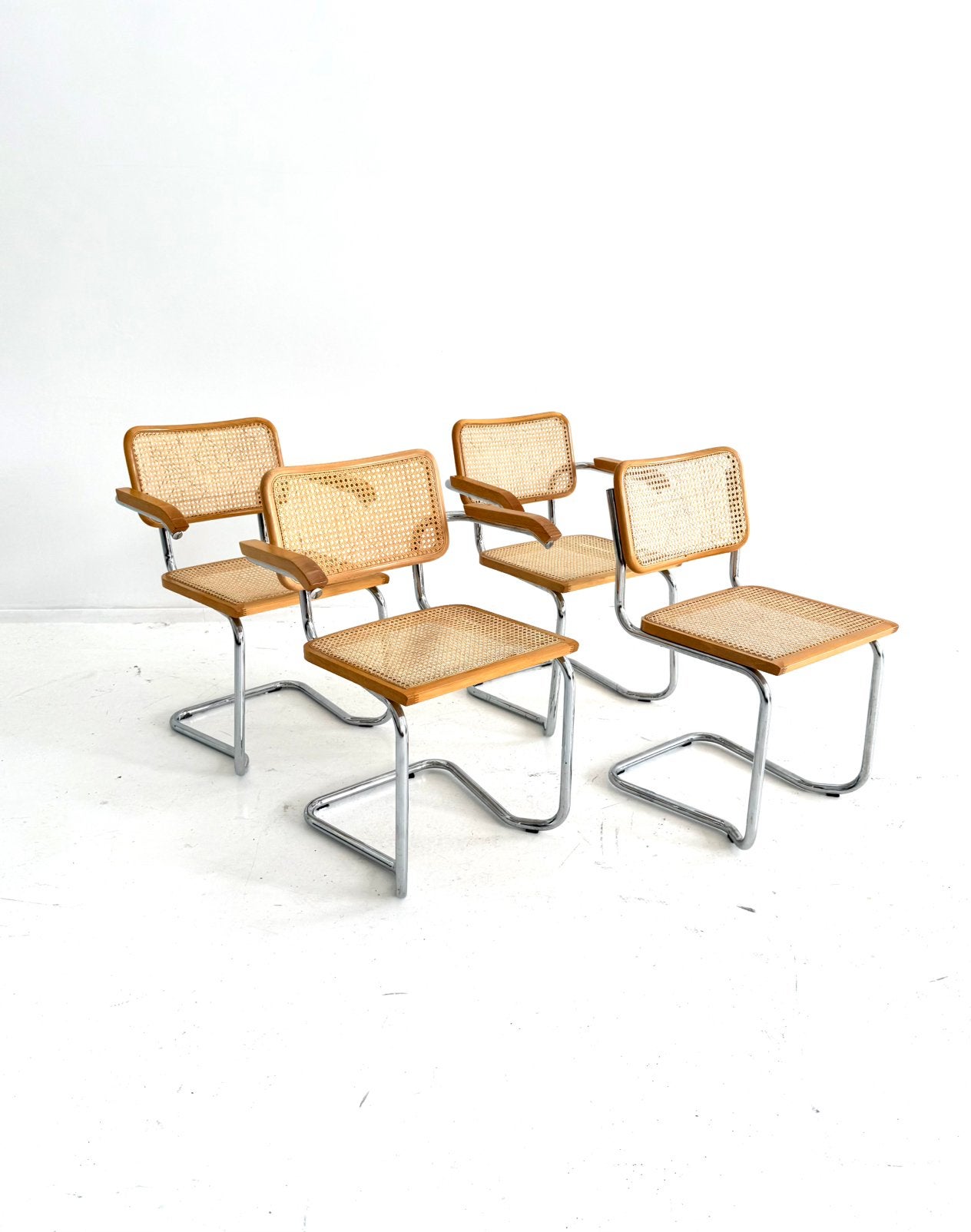 Set van 4 vintage Cesca eetkamerstoelen, Italië ‘80, Marcel Breuer, Marcel Breuer, Zo goed als nieuw, Vier