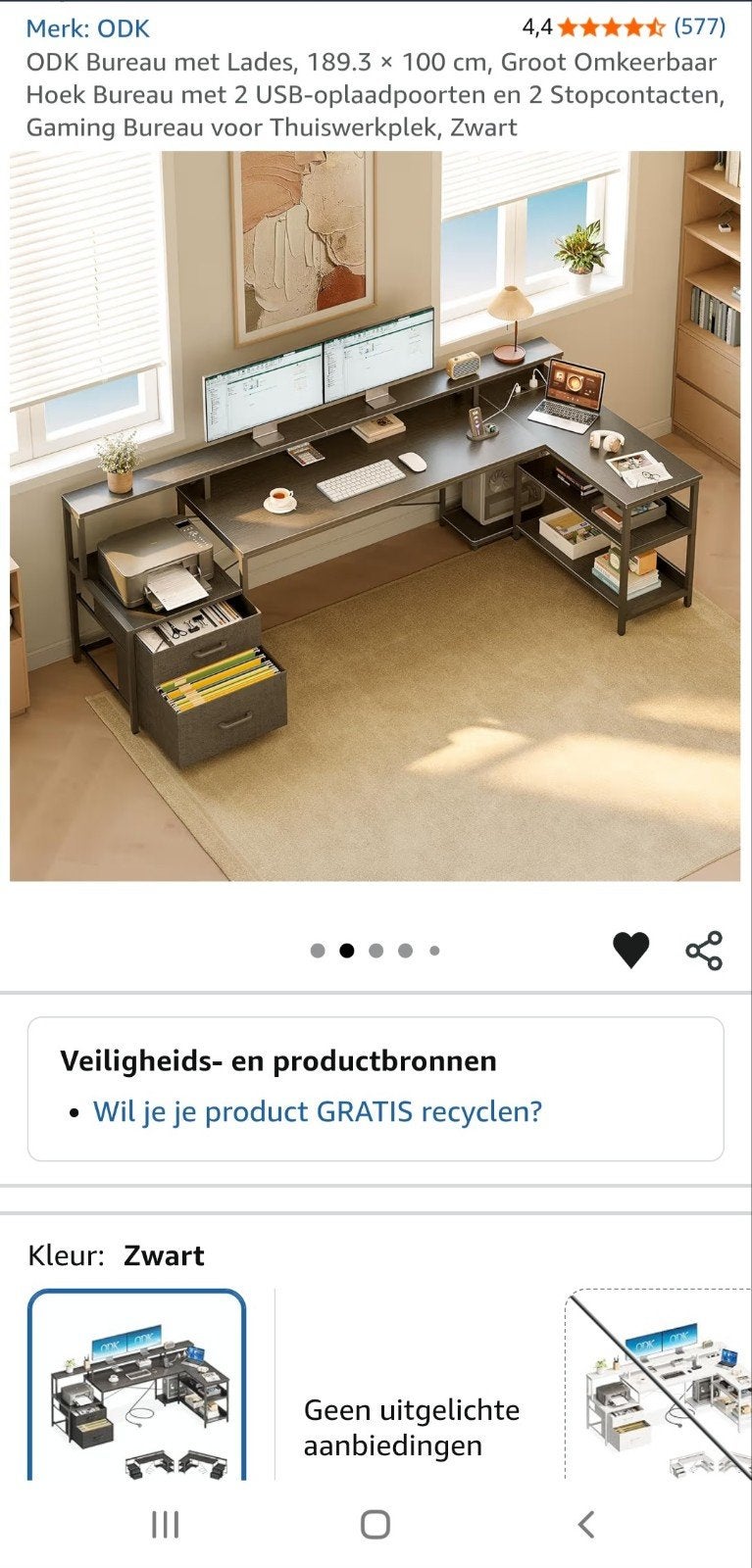 ODK Hoekbureau met Lades - Zwart, Zo goed als nieuw, Huis en Inrichting, Ophalen, Zwart, Hoekbureau, Zo goed als nieuw