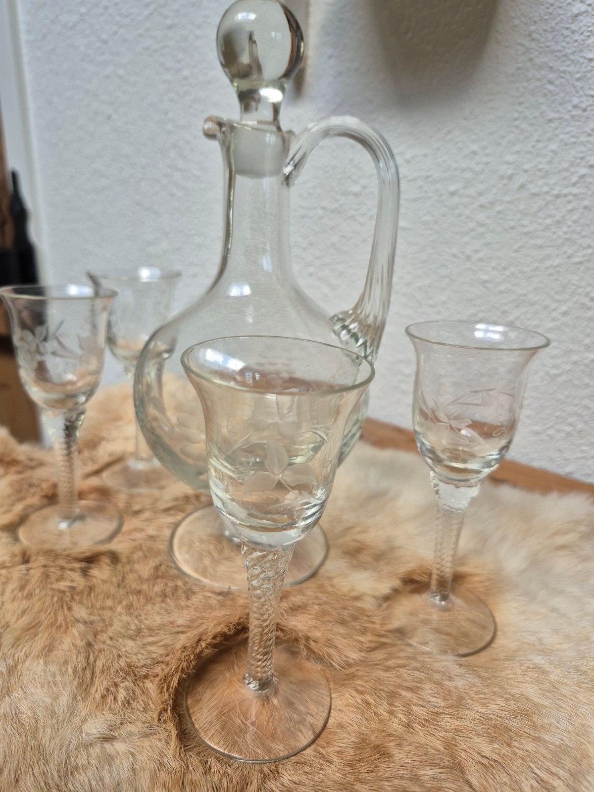 Vintage glazen karaf met glaasjes - zgan, Antiek en Kunst, Ophalen