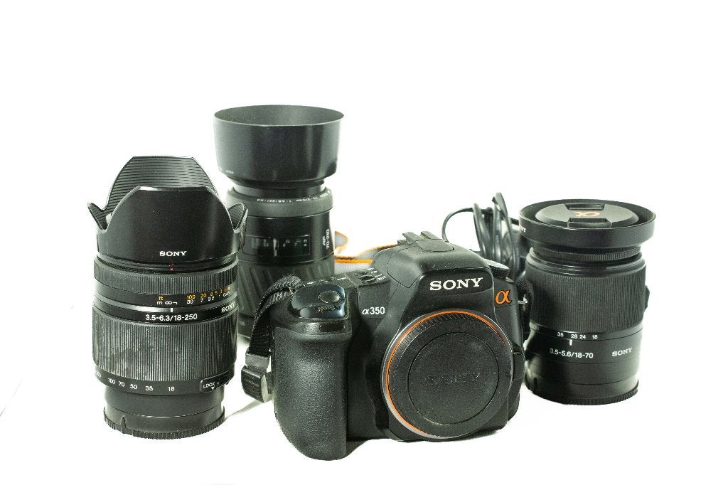 Sony Alpha a350 Spiegelreflexcamera met 3 lenzen, 14 megapixels, Gebruikt, Spiegelreflex, Ingebouwde flitser