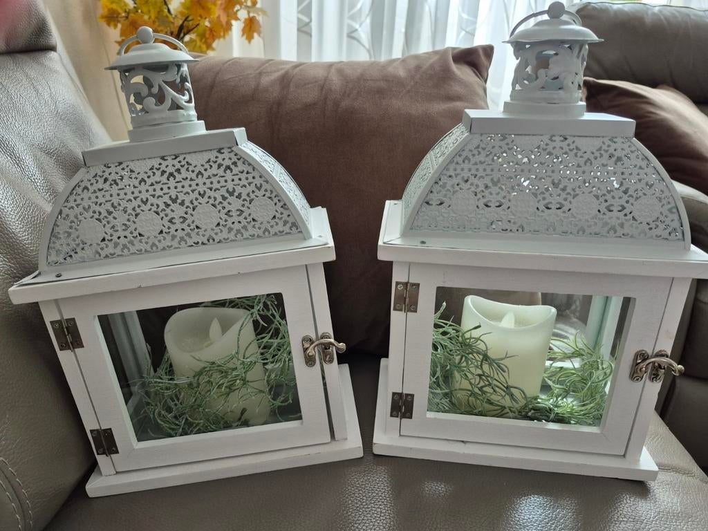 Twee mooie witte houten decoratie huisjes, 25 tot 50 cm, Wit, Ophalen of Verzenden, Zo goed als nieuw