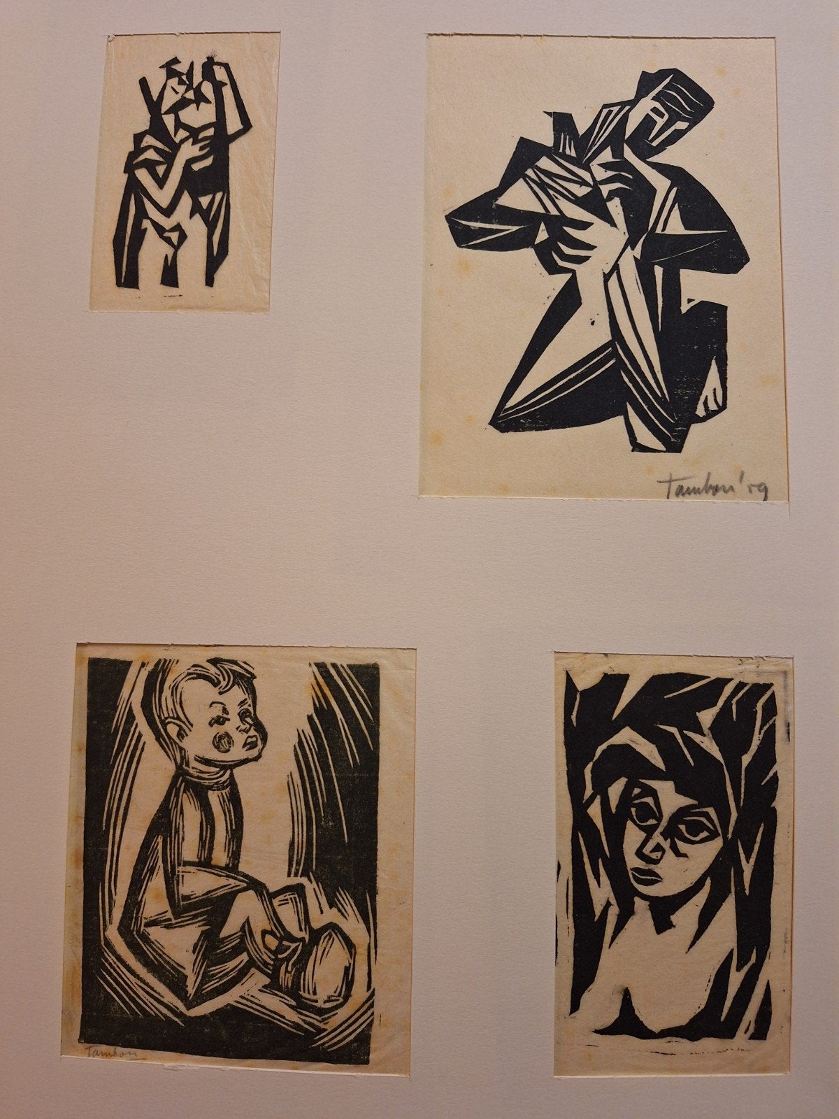 4x Linosnede van Tamboer, Overige technieken, Portret, Ophalen of Verzenden, Origineel