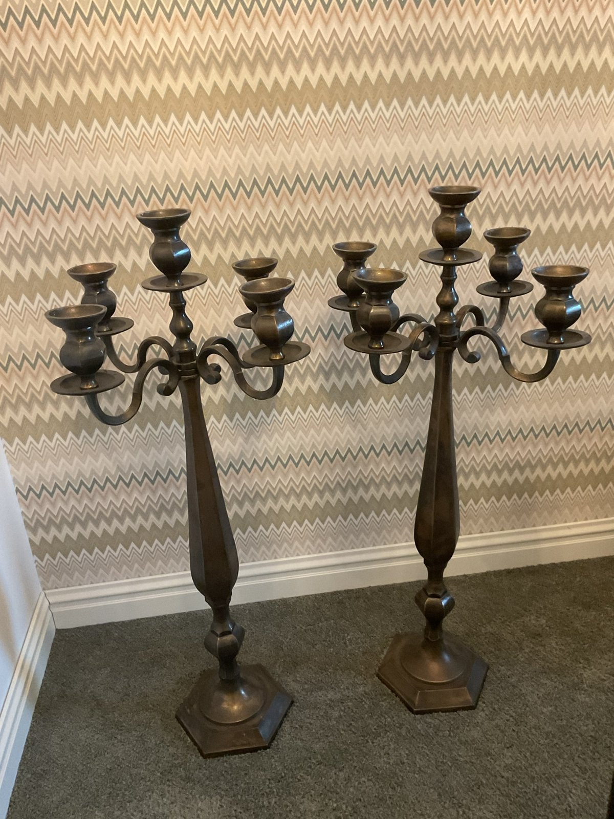 2 pot en mand bronzen kandelaars, Ophalen, Koper of Brons