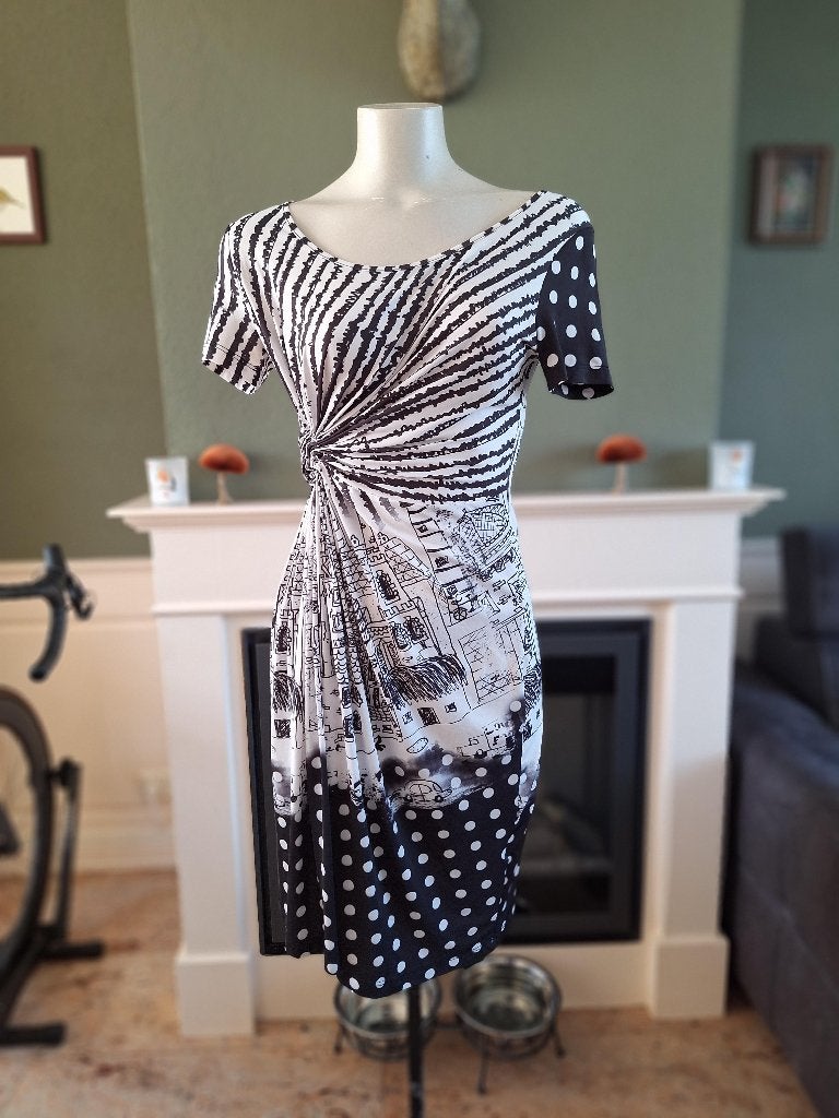 Eroke zwart witte taille detail jurk IT 44 NL 40, Kleding | Dames, Maat 38/40 (M), Verzenden, Zwart, Zo goed als nieuw