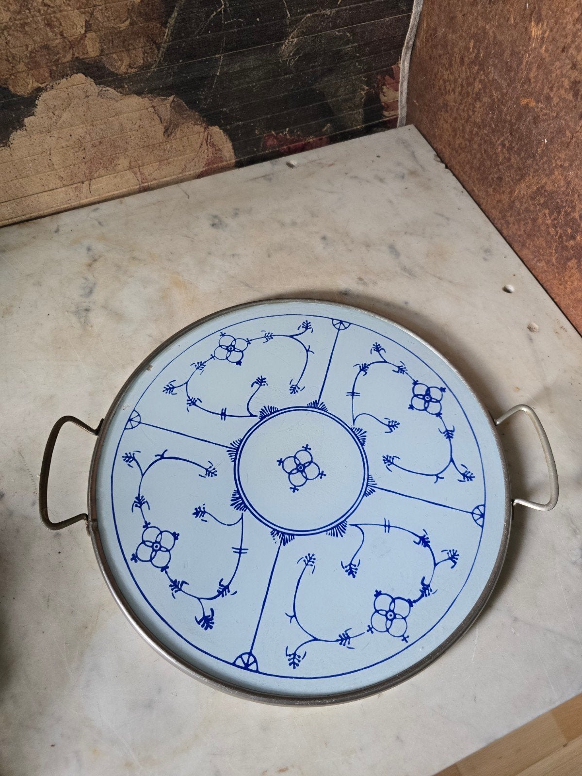 Oud blauw saks dienblad, Antiek en Kunst, Ophalen of Verzenden
