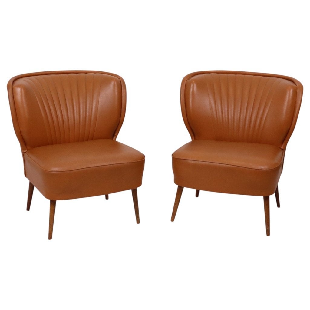 Koppel Vintage Expo 58 Cocktail Zetels Cognac Skai Sixties, Ophalen, Gebruikt, Minder dan 75 cm, 50 tot 75 cm