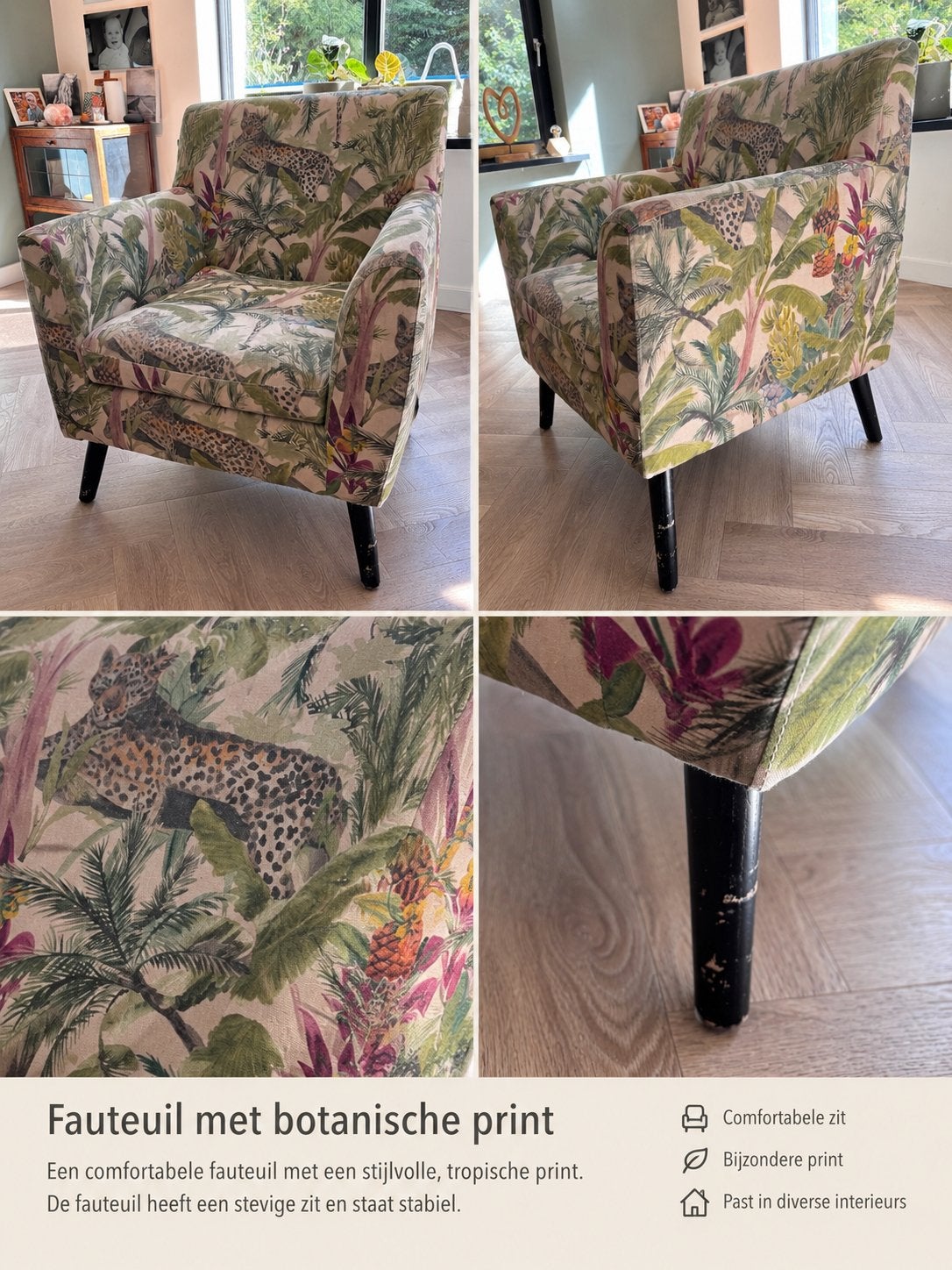 Leuke fauteuil met botanische print voor kinderkamer, Ophalen, Gebruikt, 75 tot 100 cm, Stof