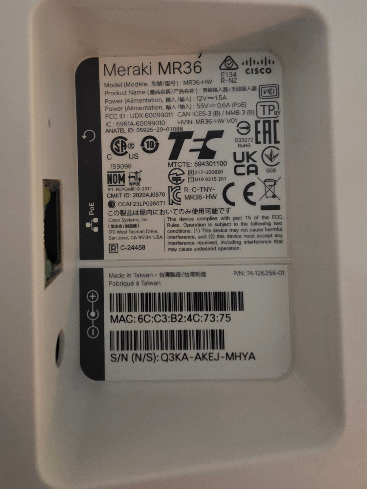 Meraki MR36-HW Cisco Access Point Router, Ophalen of Verzenden, Zo goed als nieuw, Router, Cisco Meraki