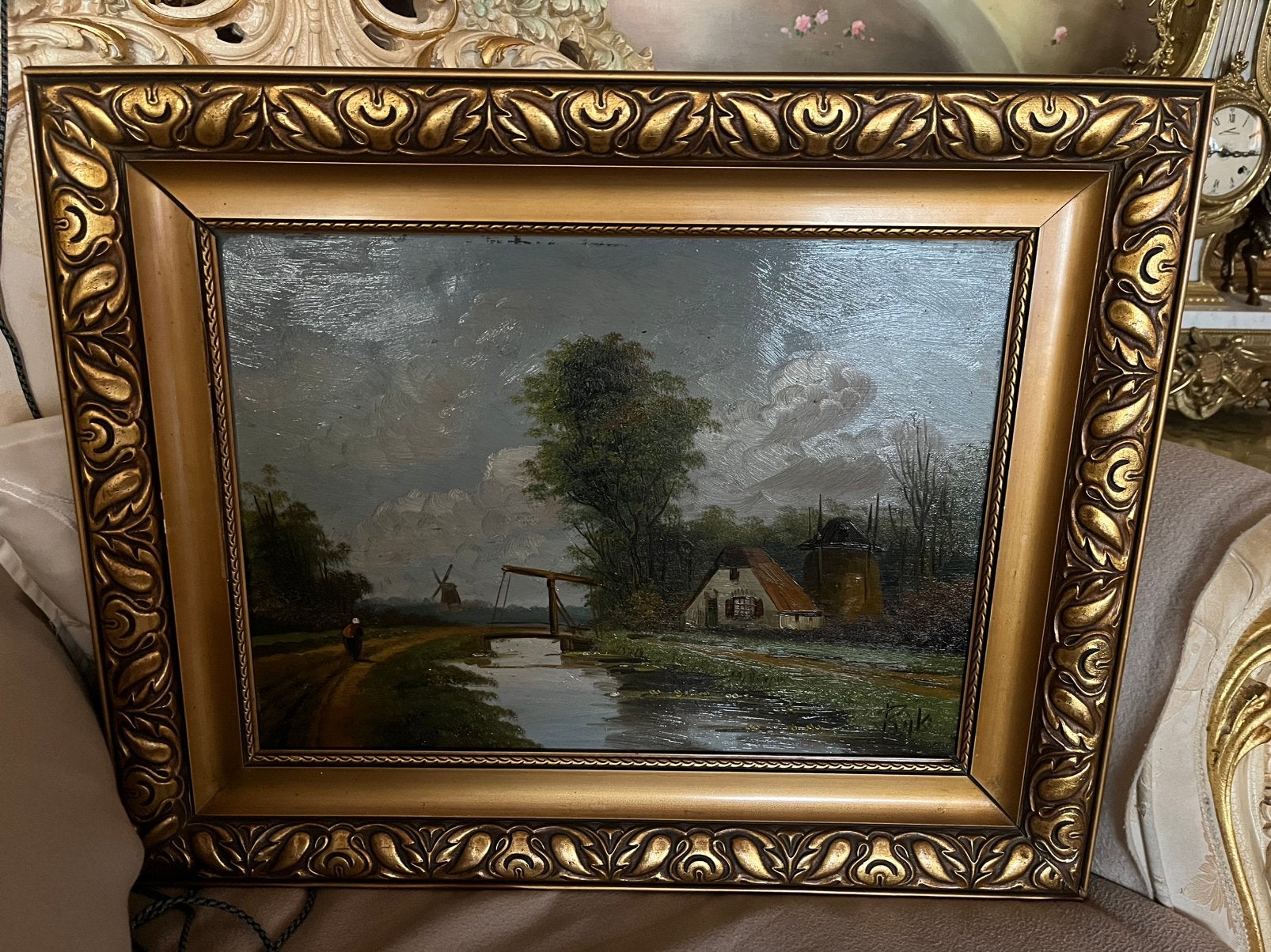 Antiek olieverf landschap schilderij, Antiek en Kunst, Ophalen