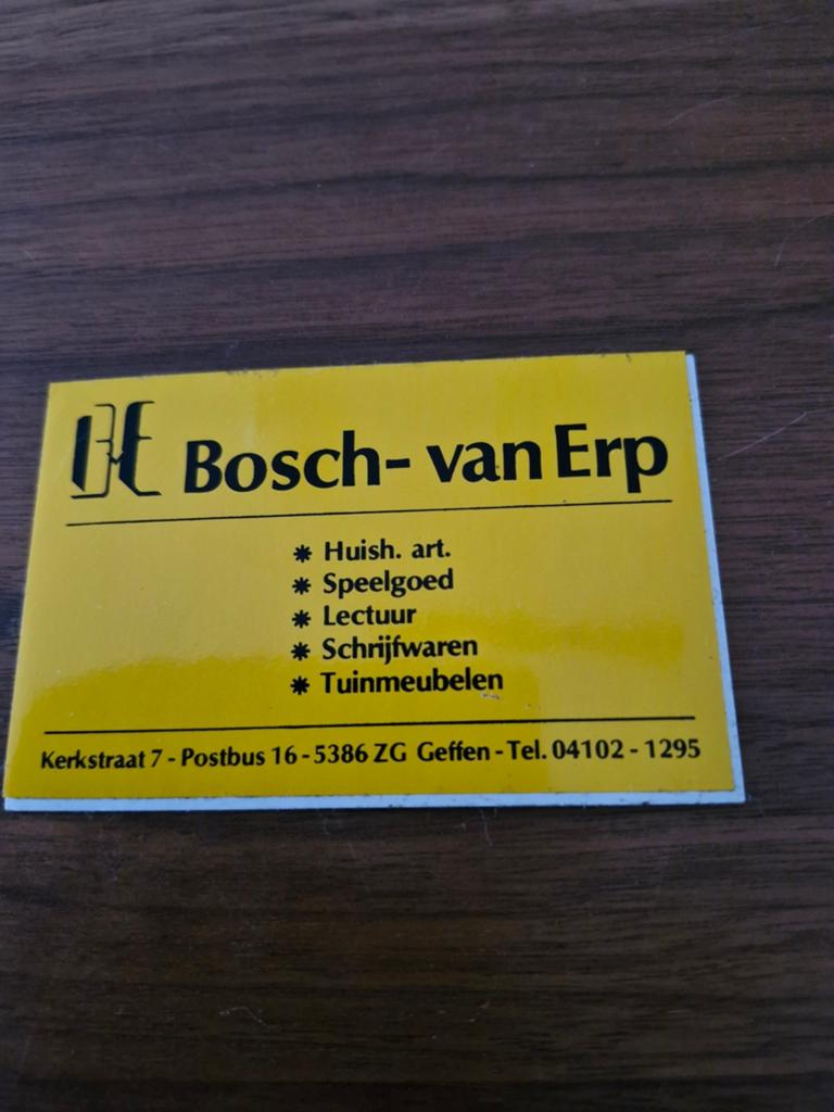 8091  Sticker Bosch-van Erp Geffen - Huish. art. Speelgoed, Ophalen of Verzenden
