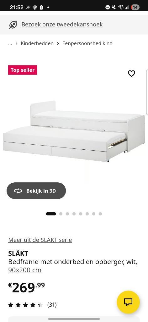 slakt bed met onderbed ikea incl matrassen zgan, Ophalen, 90 cm, Eenpersoons, Wit