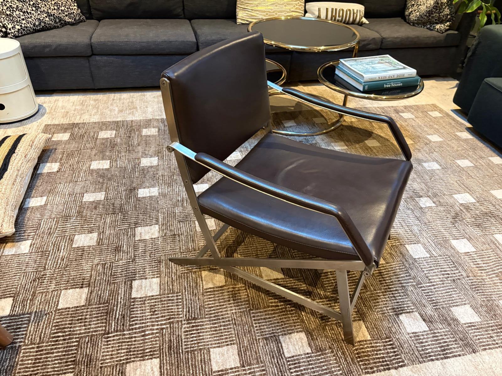 Vintage leren stoel met rvs frame Flexform Knoll, Ophalen of Verzenden, Zo goed als nieuw, Bruin, Eén