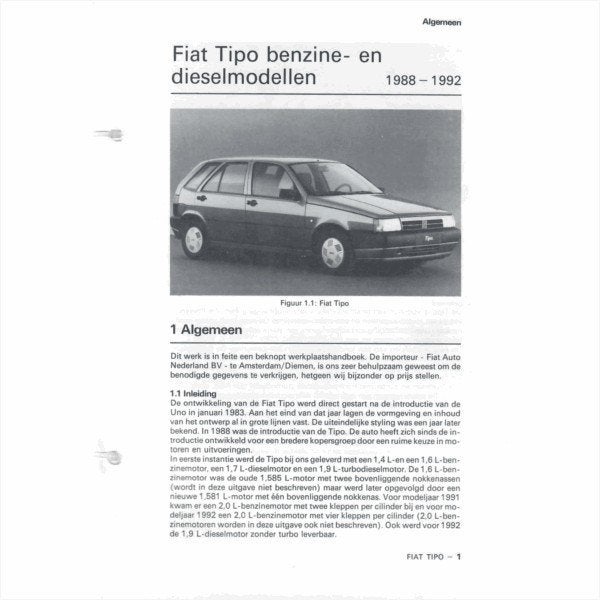 Fiat Tipo Vraagbaak losbladig 1988-1992 #1 Nederlands, Ophalen of Verzenden, Gelezen, Overige merken