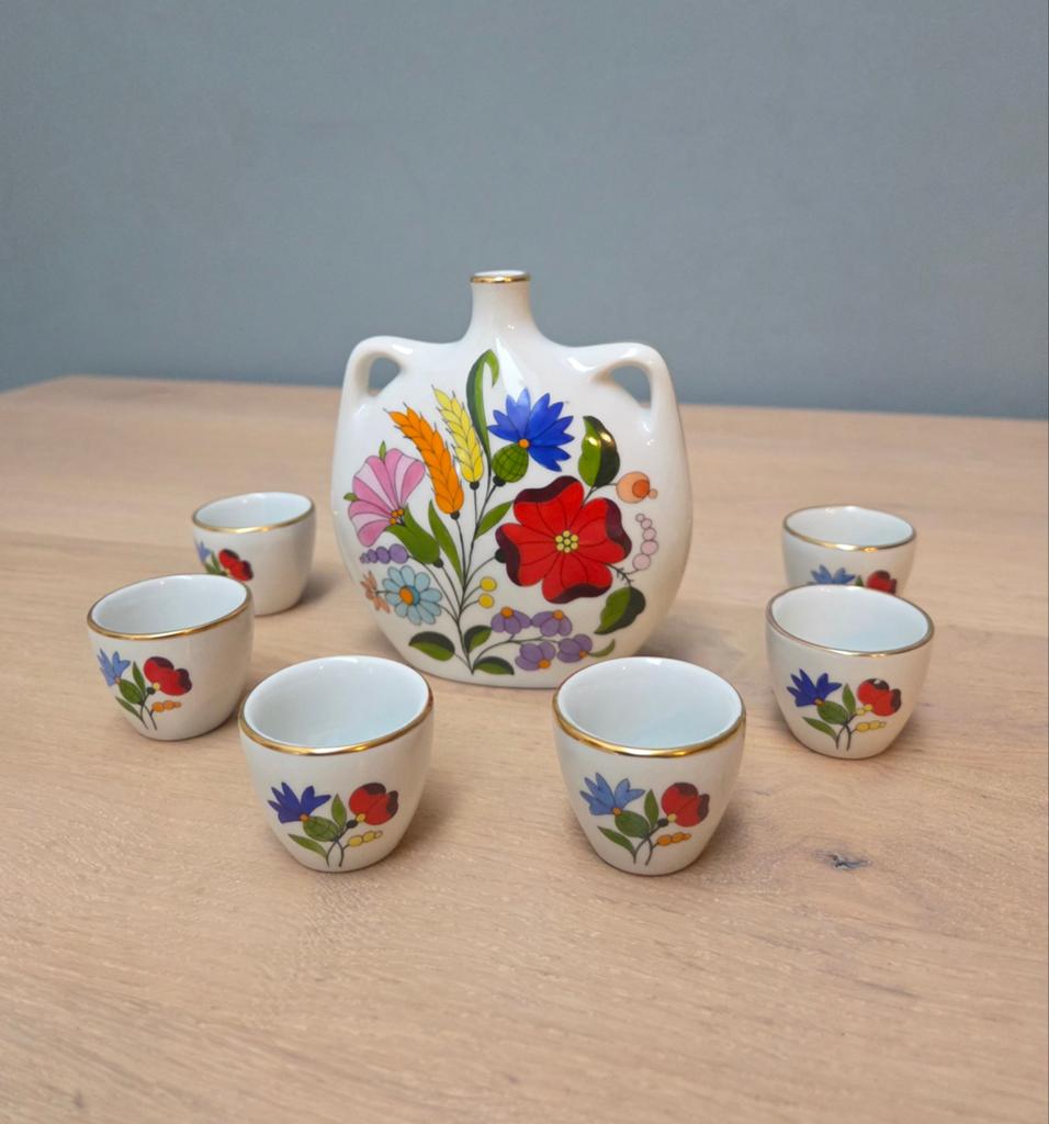 Kalocsa Palinka Set - Handgeverfd Hongaars porselein, Ophalen of Verzenden