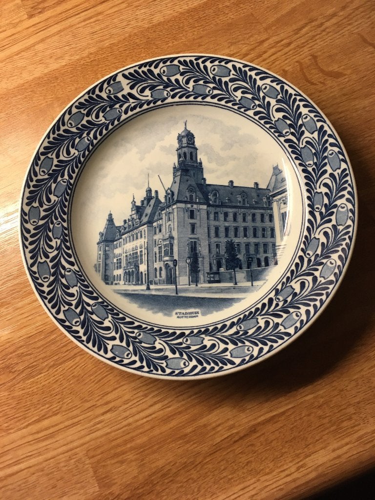 Mooi gaaf bordje Petrus Regout met stadhuis Rotterdam, Ophalen of Verzenden