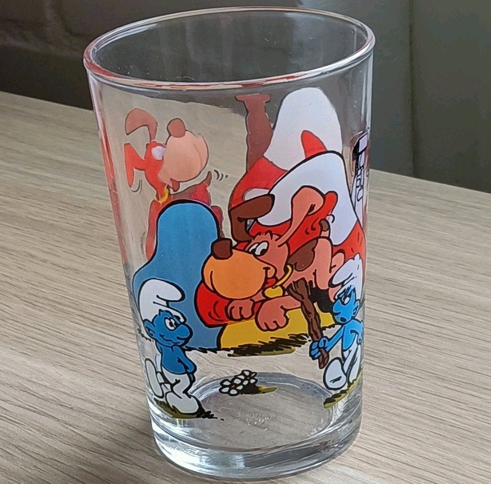 Vintage smurfen drinkglas jaren 80/90, Ophalen of Verzenden, Zo goed als nieuw, Bierglas