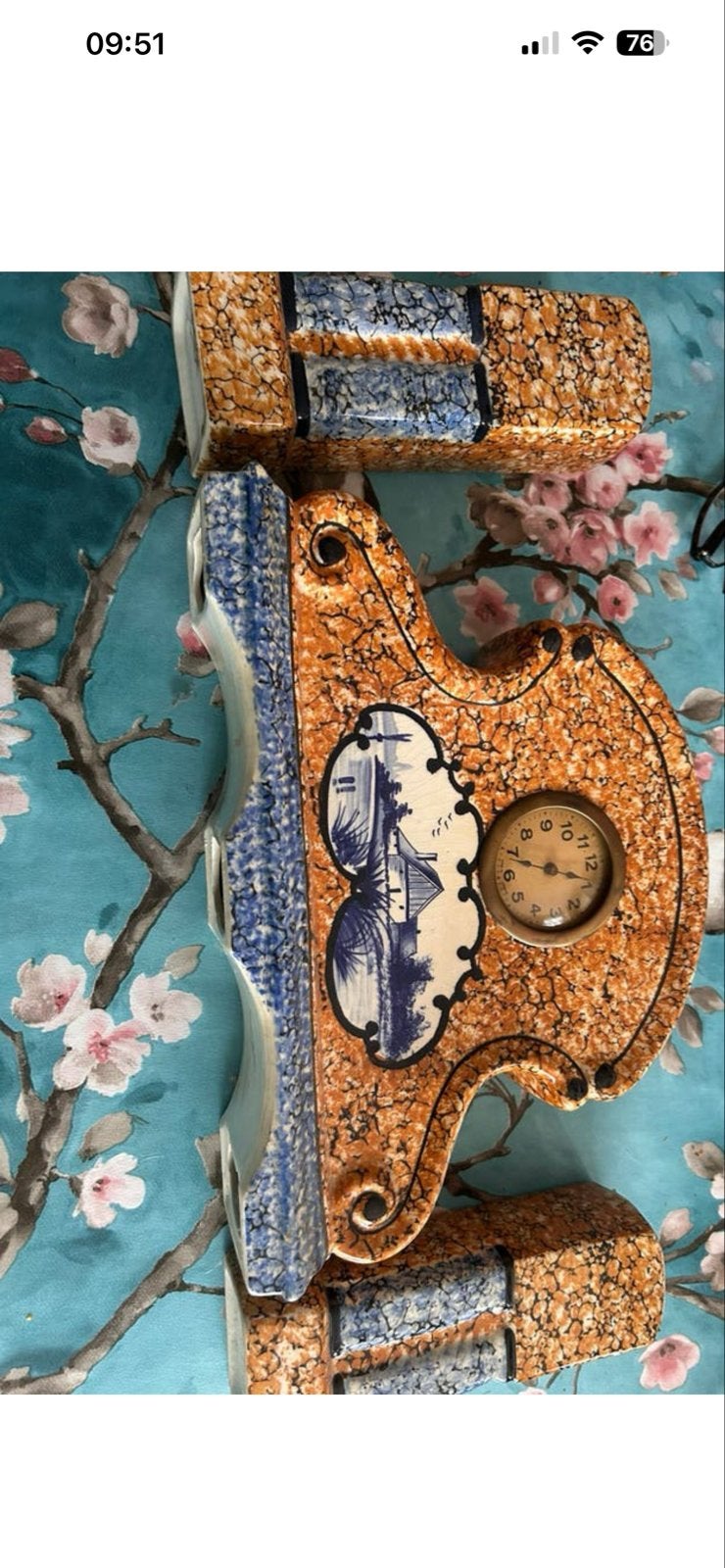 Antieke Delfts Blauw stijl klok met wanddecoratie, Antiek en Kunst, Ophalen
