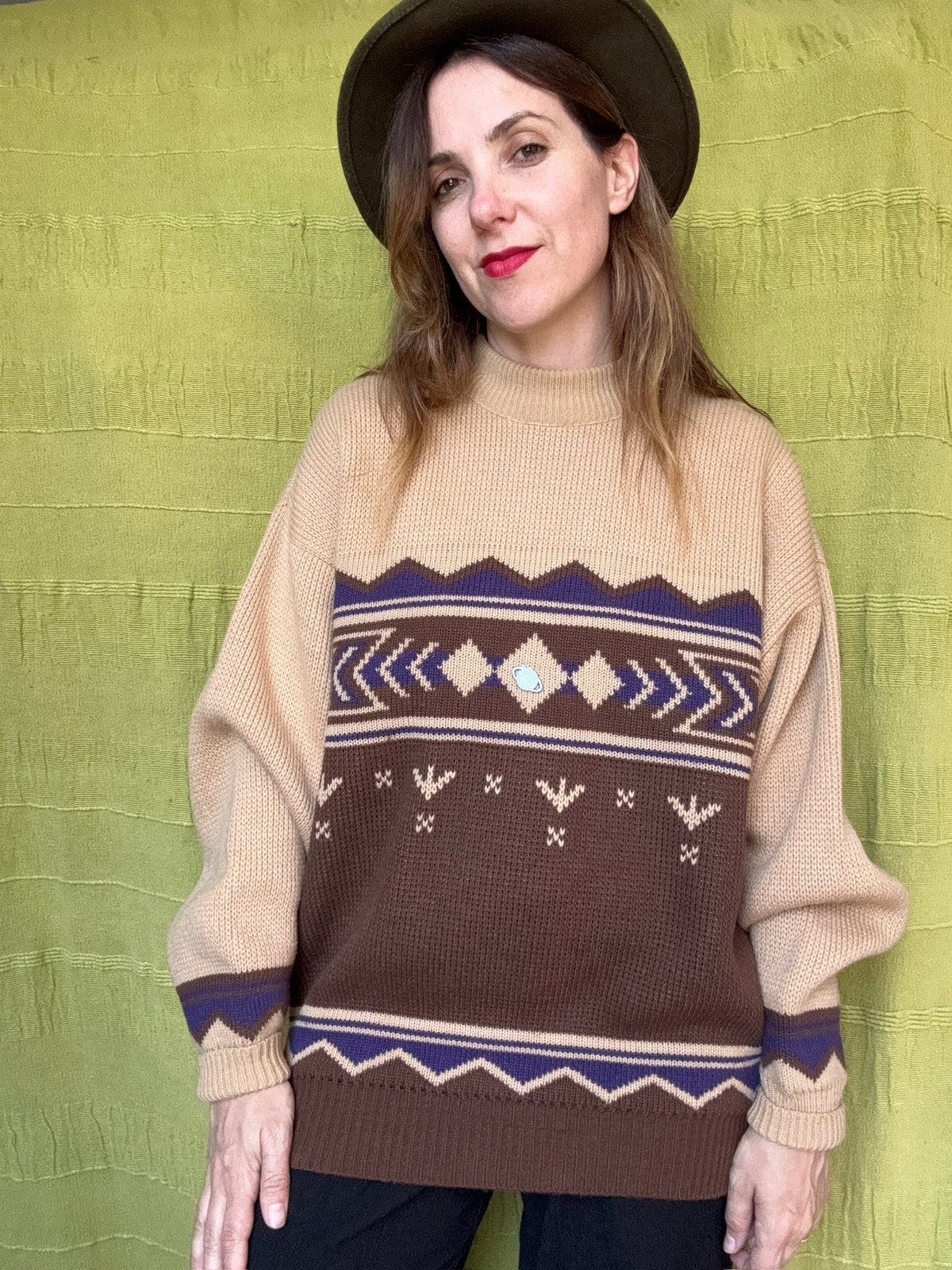 Vintage trui - jaren 90 - bruin - XL/42 of oversized, Kleding | Dames, Hgv, Bruin, Hgv, Ophalen of Verzenden