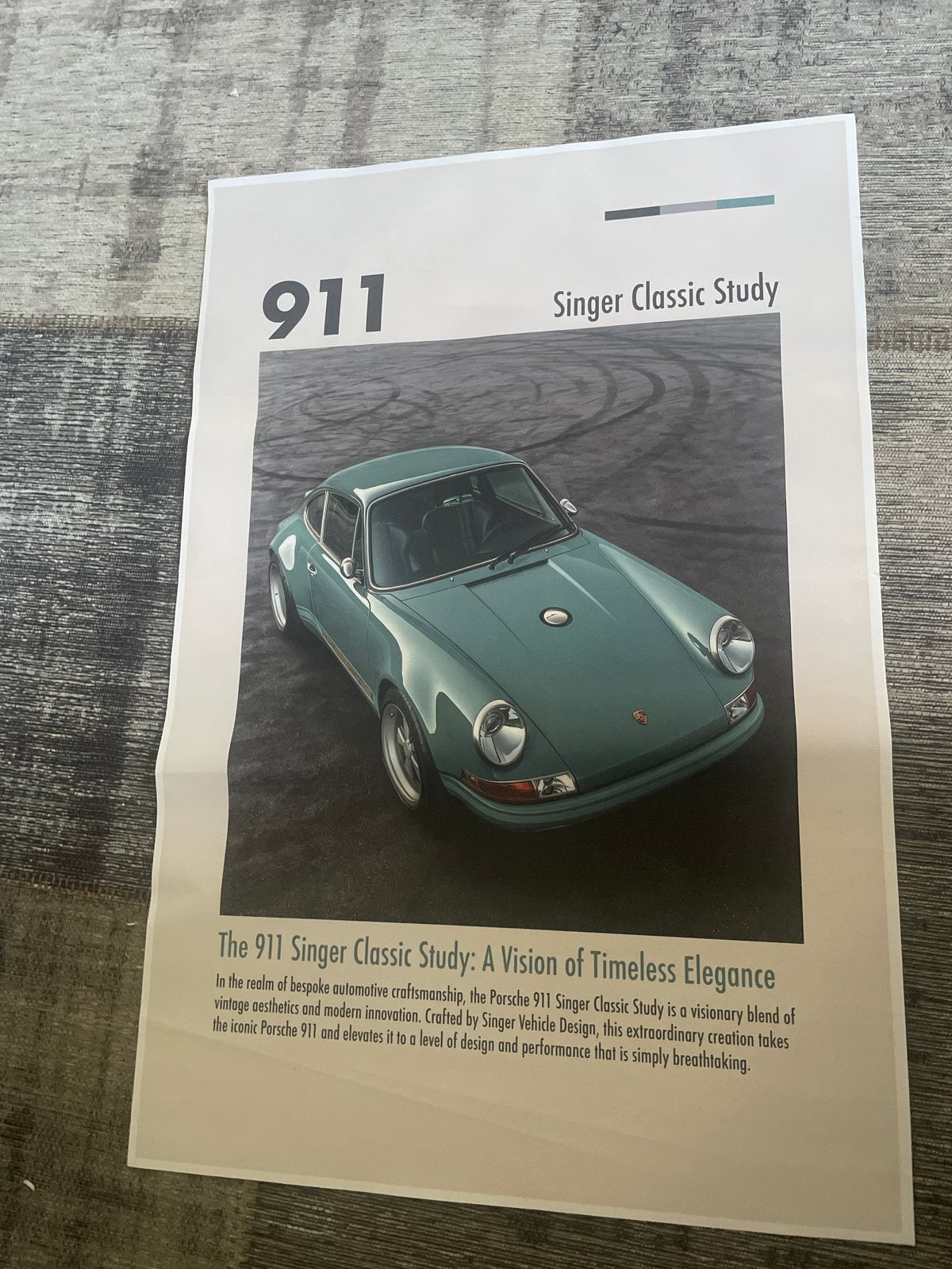 Porsche 911 Singer Classic Study Poster - 60x40 cm, Verzamelen, Ophalen, Rechthoekig Staand, Nieuw, A1 t/m A3