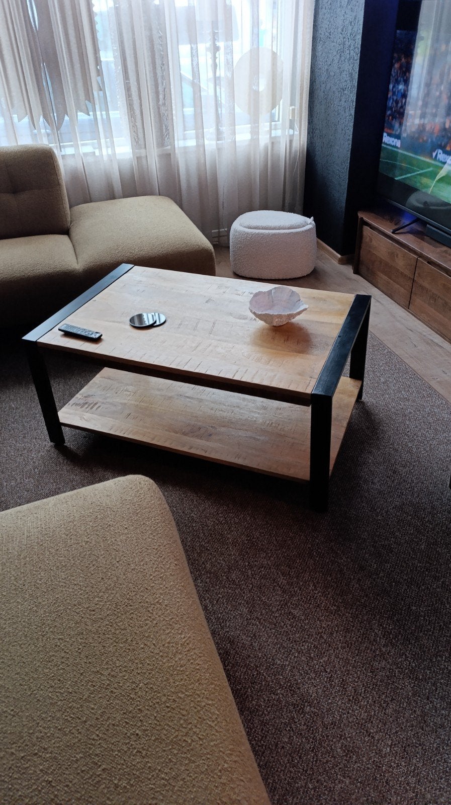 mangohouten salontafel 110x70x49 cm, verstelbare pootj, Ophalen, Gebruikt, 100 tot 150 cm, 50 tot 100 cm