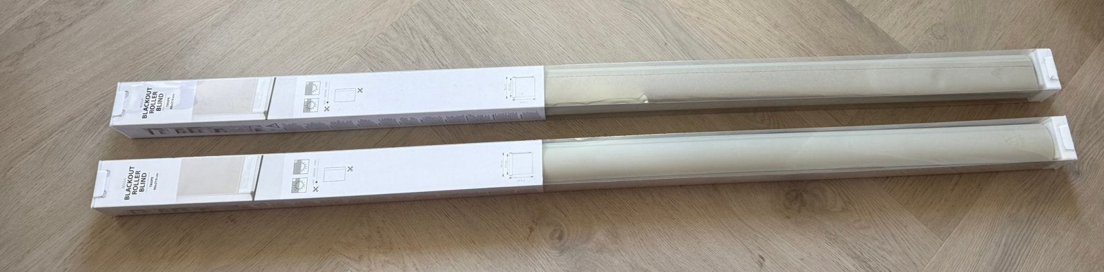 2 rolgordijnen verduisterend, Huis en Inrichting, Stoffering | Gordijnen en Lamellen, Ophalen, 200 cm of meer, Beige, Nieuw