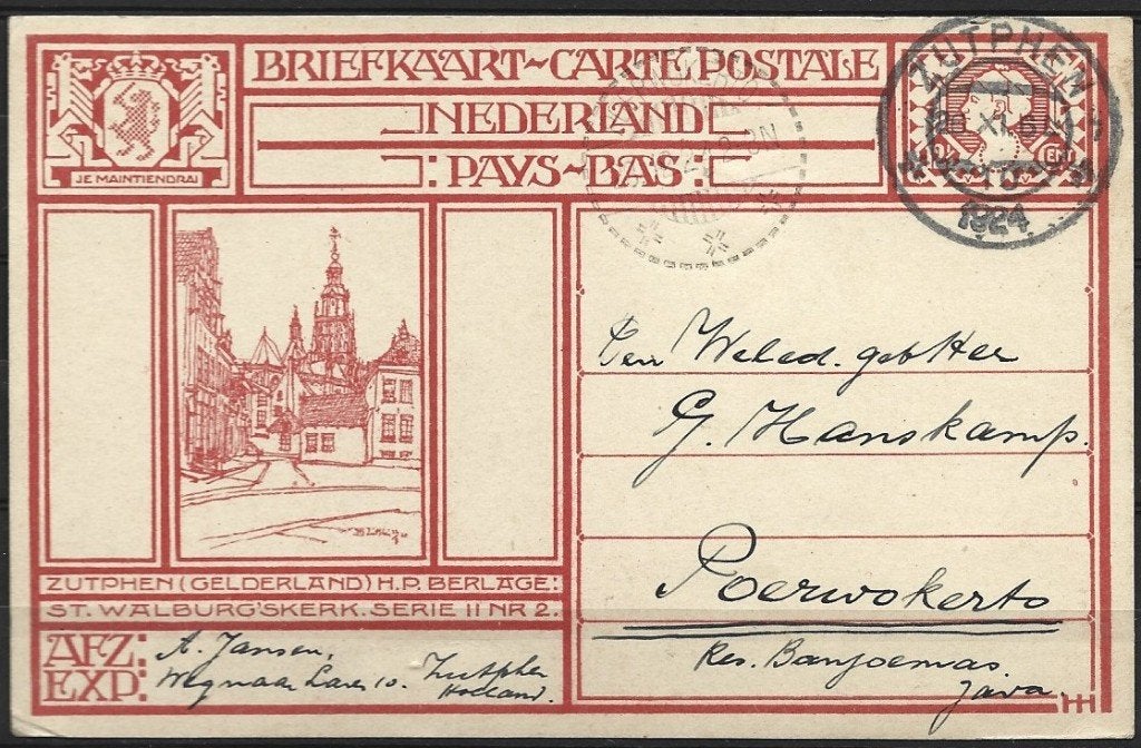 Briefkaart Zutphen Berlage stempel 28.XI.1924, Ophalen of Verzenden, 1920 tot 1940, Gelopen, Gelderland