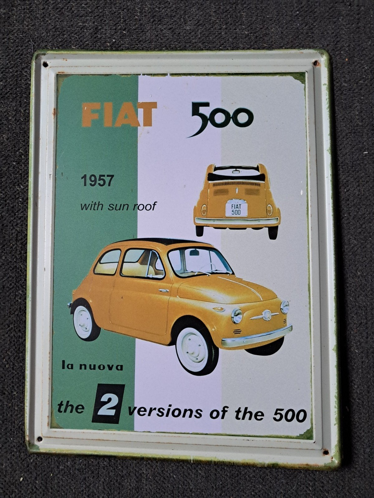 Metalen bord auto's  FIAT 500 met sunroof., Ophalen of Verzenden, Gebruikt, Auto's