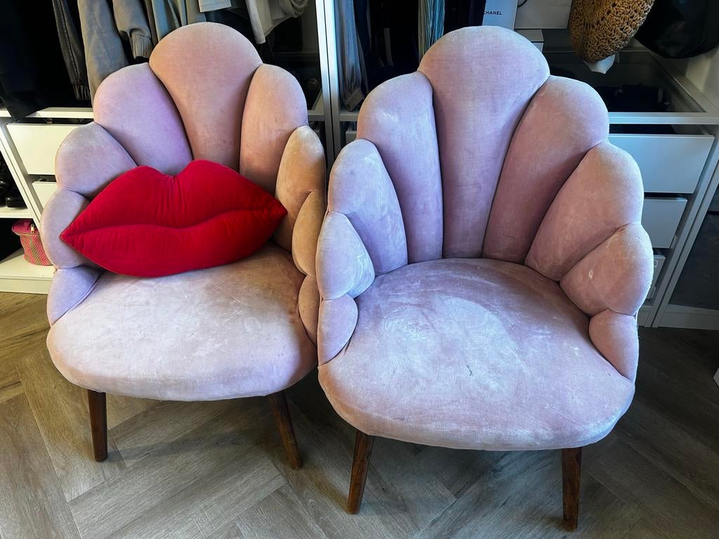 2 paar roze velvet schelpstoelen  - Sissyboy, Ophalen of Verzenden, Overige kleuren, Metaal, Eén