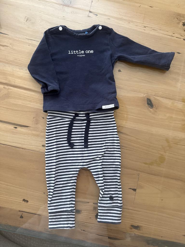 Noppies Baby Set: Shirtje 'little one' & Gestreepte Broek, Kinderen en Baby's, Babykleding | Maat 50, Ophalen of Verzenden, Zo goed als nieuw