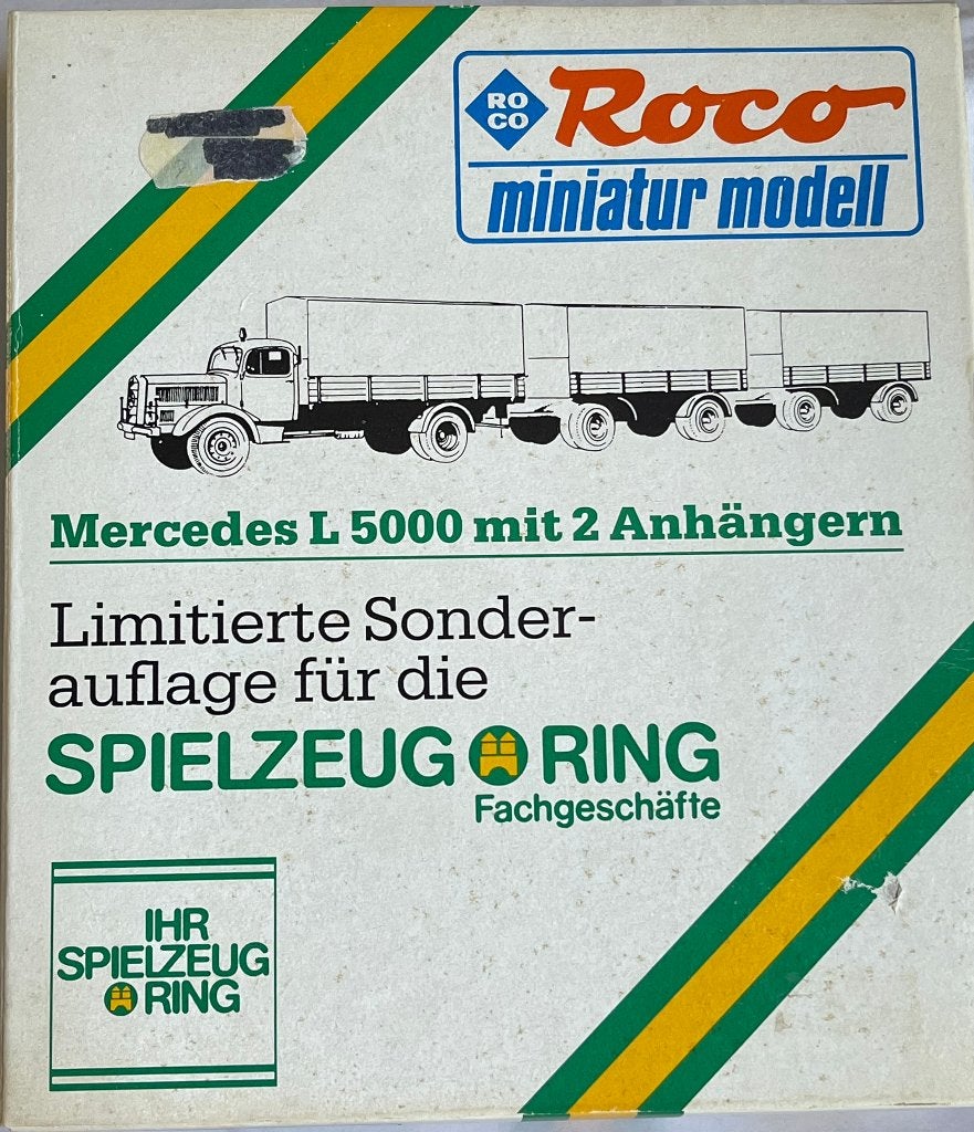 Roco: Mercedes L5000 met 2 aanhangers, Hobby en Vrije tijd, Modelauto's | 1:87, Ophalen of Verzenden, Zo goed als nieuw, Bus of Vrachtwagen