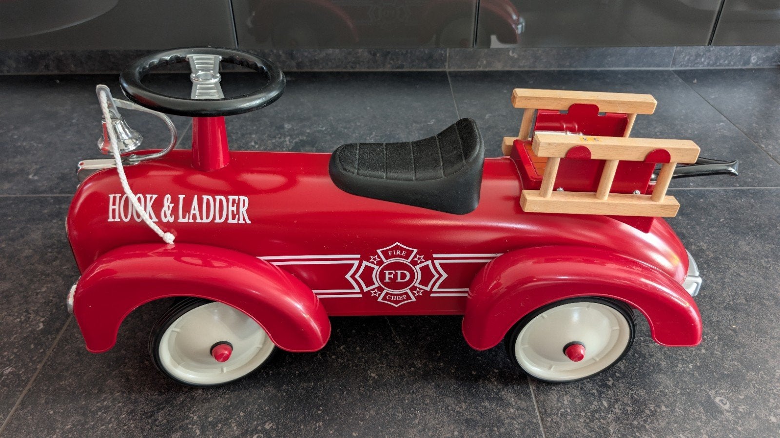 Vintage Rode Brandweer Loopauto - Hook & Ladder, Ophalen, Zo goed als nieuw, Loopvoertuig
