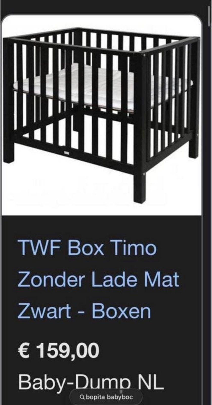 Bopita box z.g.a.n  incl matras matras beschermer box mobiel, Ophalen of Verzenden, Zo goed als nieuw, Rechthoekig
