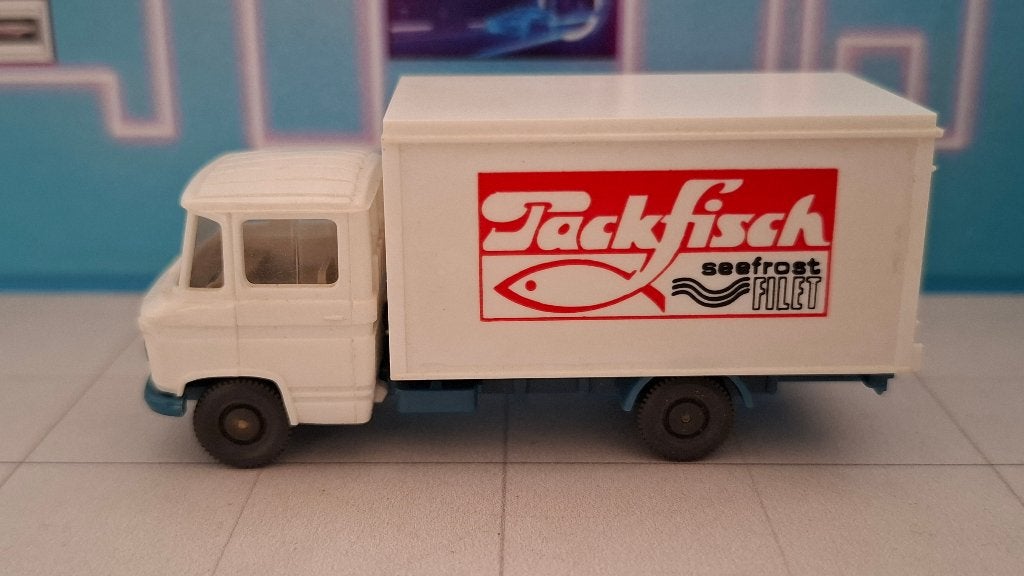 Wiking 1:87 Mercedes L 408 koffer bakwagen PackFisch (T2), Ophalen of Verzenden, Gebruikt, Auto, Wiking