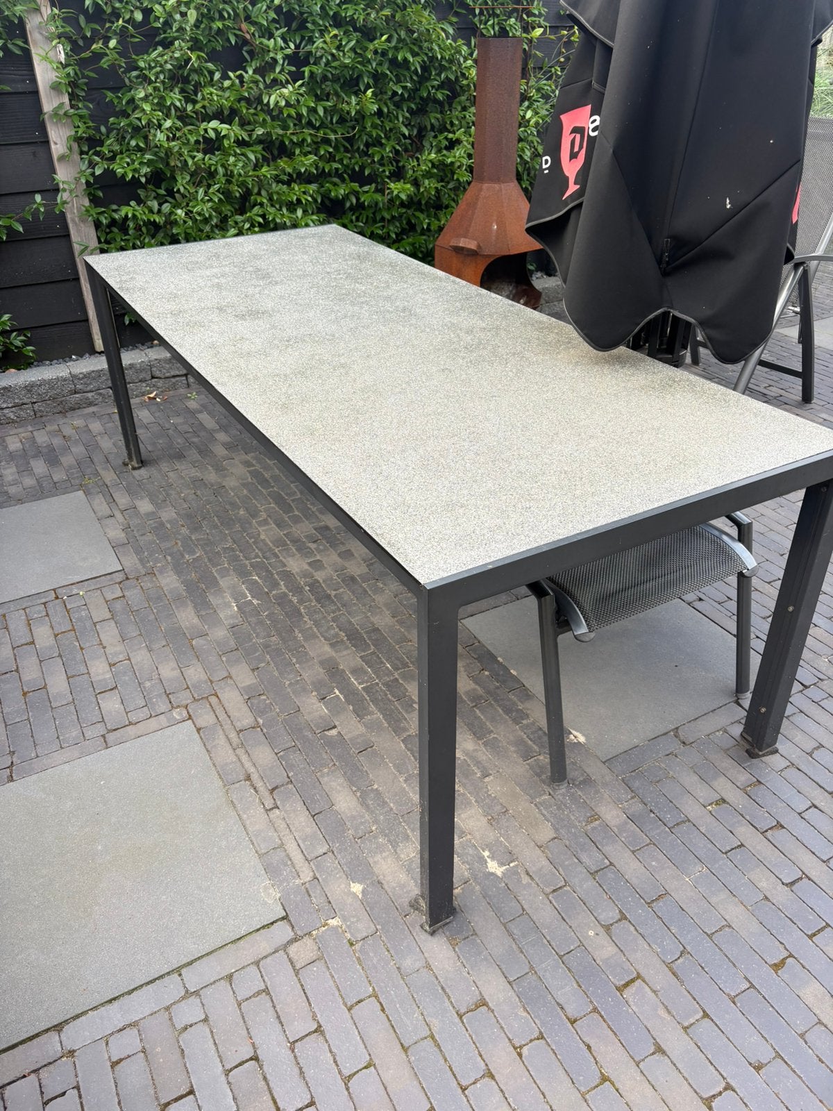 Mooie tuintafel met glazen plaat, Tuin en Terras, Ophalen, Gebruikt, Rechthoekig, Metaal