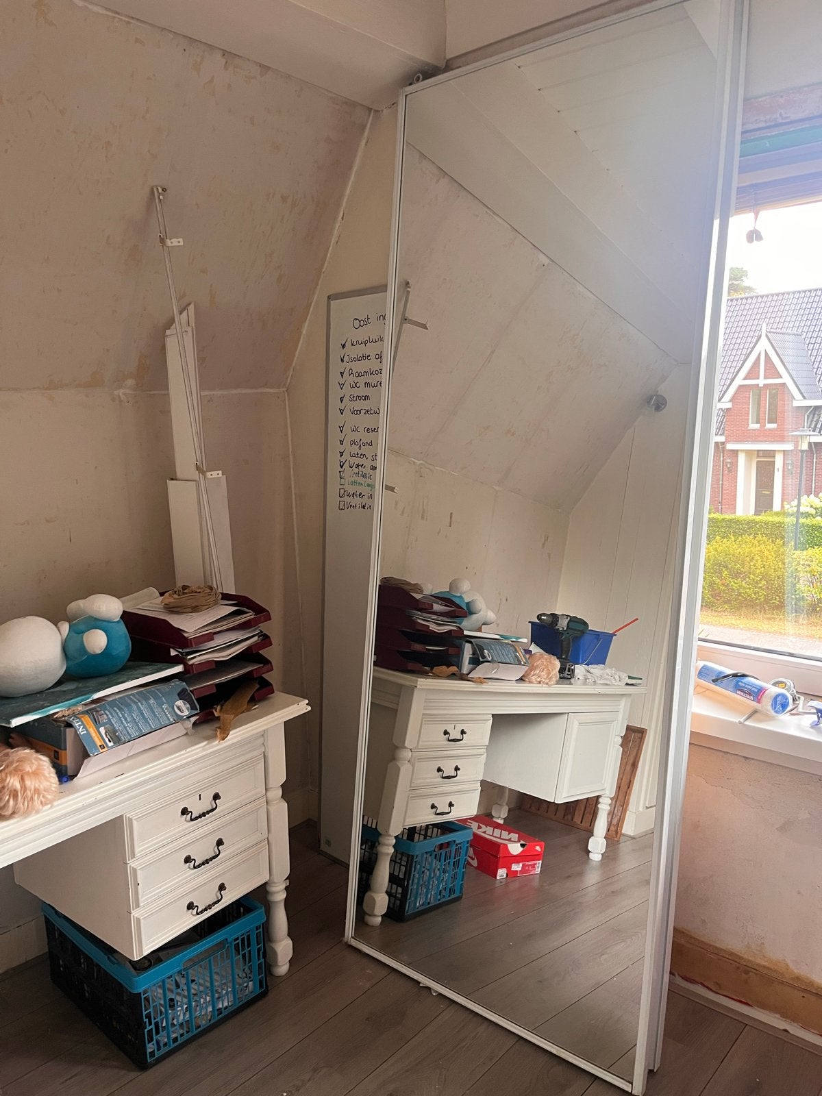 3 Spiegelschuifdeuren met rails en wieltjes, Huis en Inrichting, Kasten | Roldeurkasten en Archiefkasten, Ophalen of Verzenden