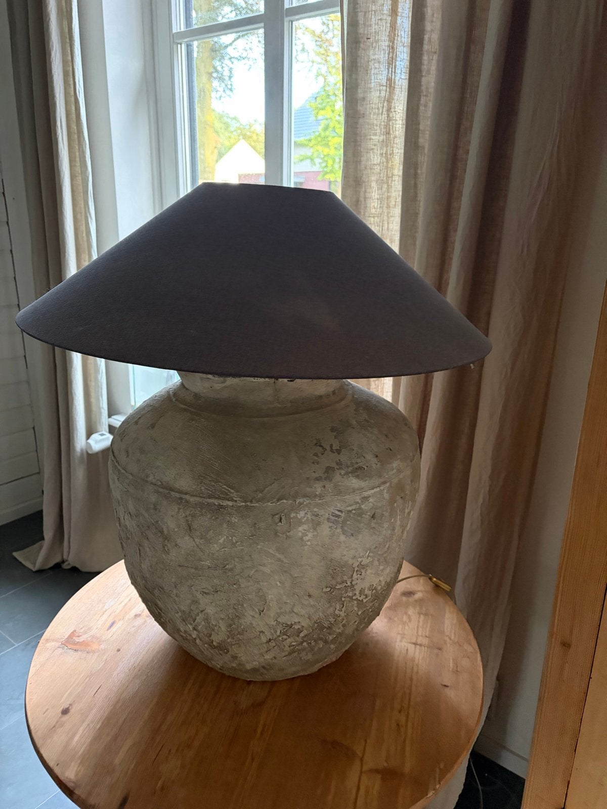 Aura Peeperkorn waterpotlamp xxl met linnen kap - Antraciet, Huis en Inrichting, Ophalen, Gebruikt, Textiel, Sfeerlamp