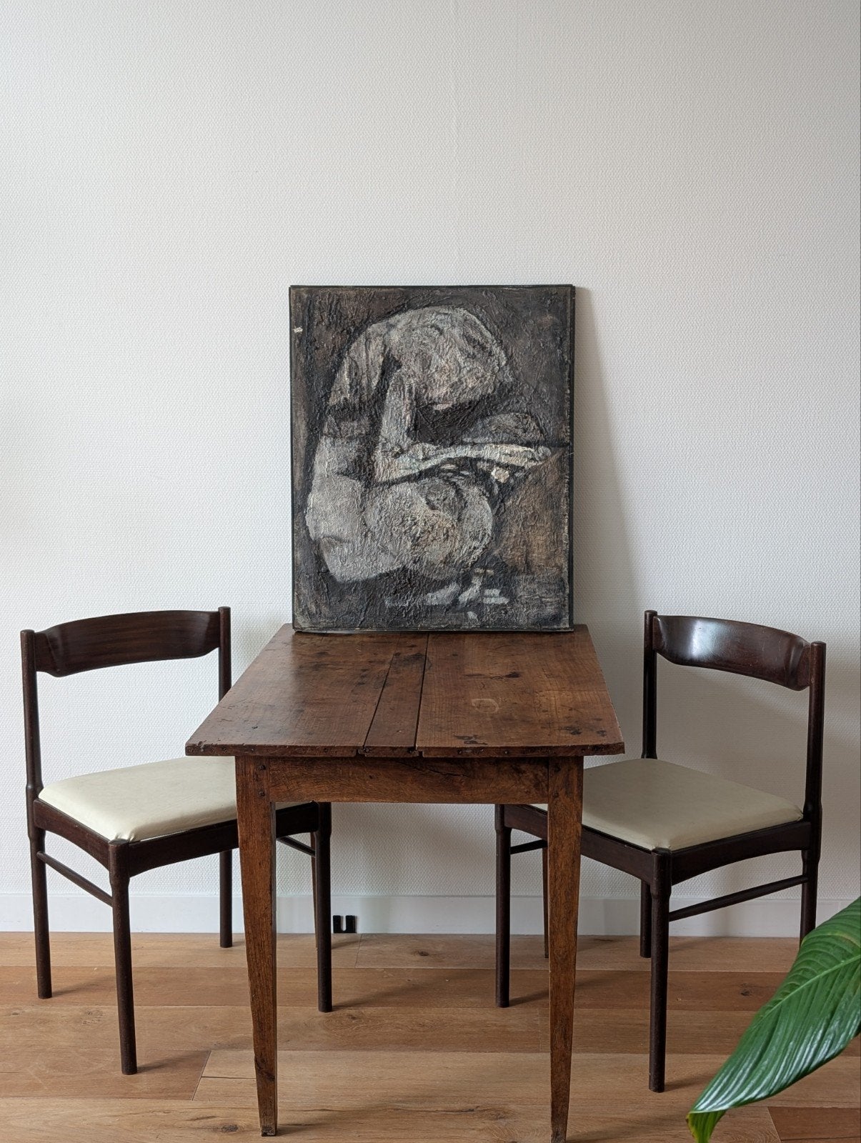 Twee palissander kleurige houten stoelen met skai zitting, Ophalen, Bruin, Hout, Twee