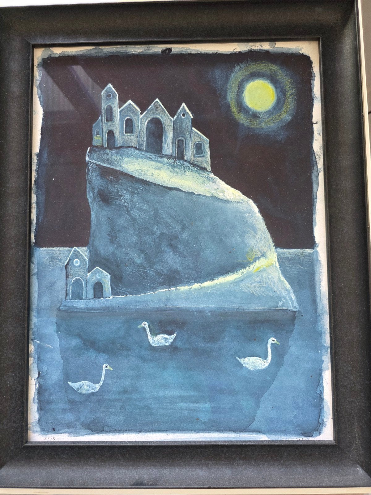 Ido Bakker schilderij mer houten lijst, Antiek en Kunst, Ophalen