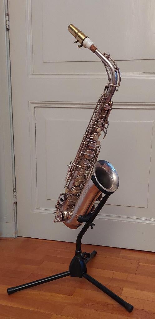 Verzilverde vintage SML Altsaxofoon uit 1939, Muziek en Instrumenten, Ophalen, Gebruikt, Alt, Met koffer