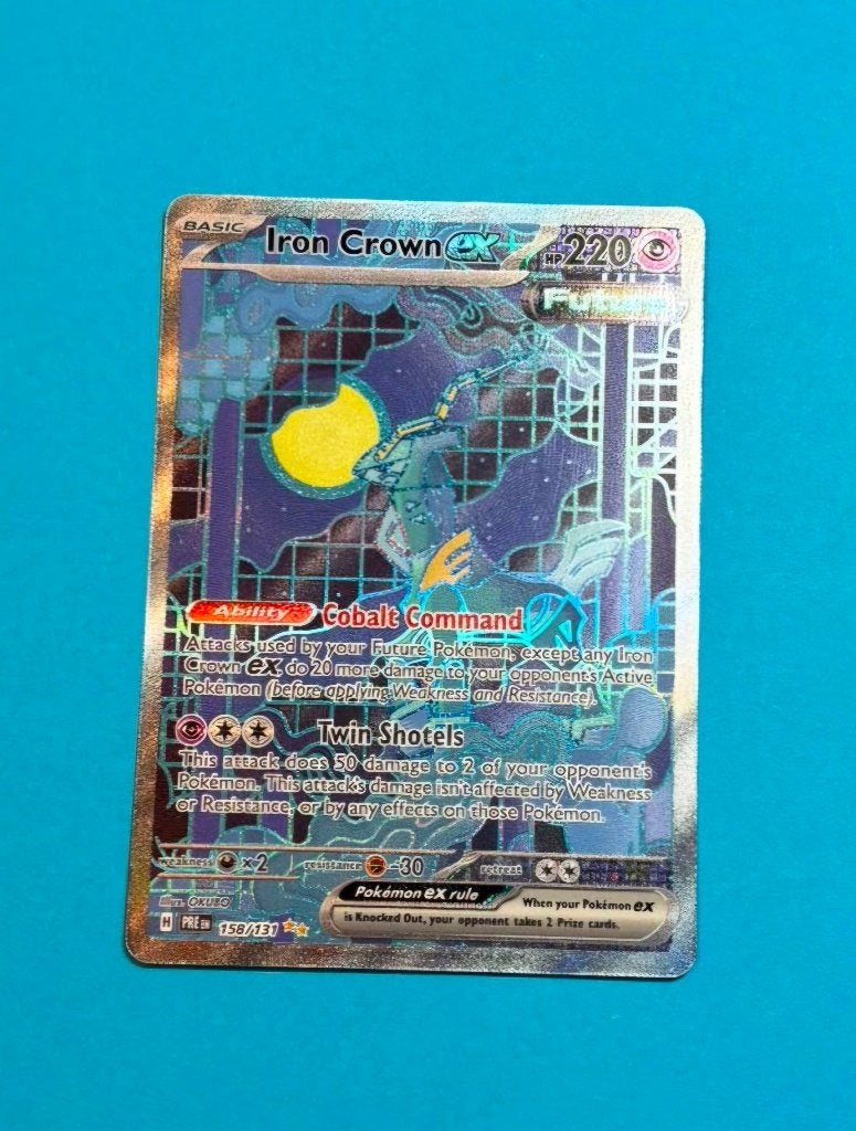 Iron Crown ex 158 (Prismatic Evolutions) Pokémon Kaart, Ophalen of Verzenden, Zo goed als nieuw, Losse kaart