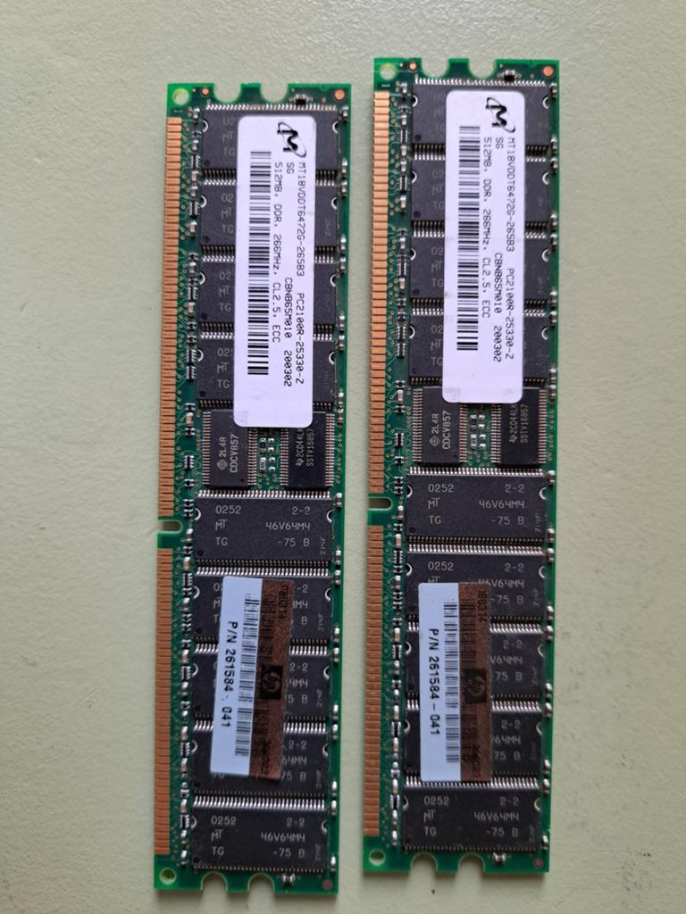 2x 512MB DDR RAM 266MHz Geheugenmodules, Ophalen of Verzenden, DDR, Desktop, Gebruikt