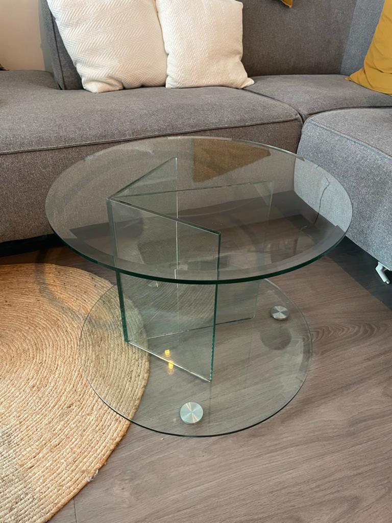 Glazen bijzettafel - Rond, 60 cm diameter, 44 cm hoog, Huis en Inrichting, Tafels | Bijzettafels, Gebruikt, Rond, Minder dan 45 cm