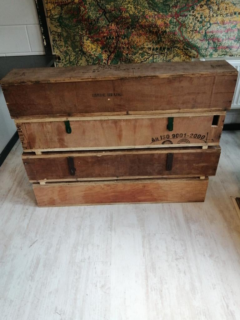 4 stuks prachtige oude houten engelse verhuiskisten110x20 c, Ophalen