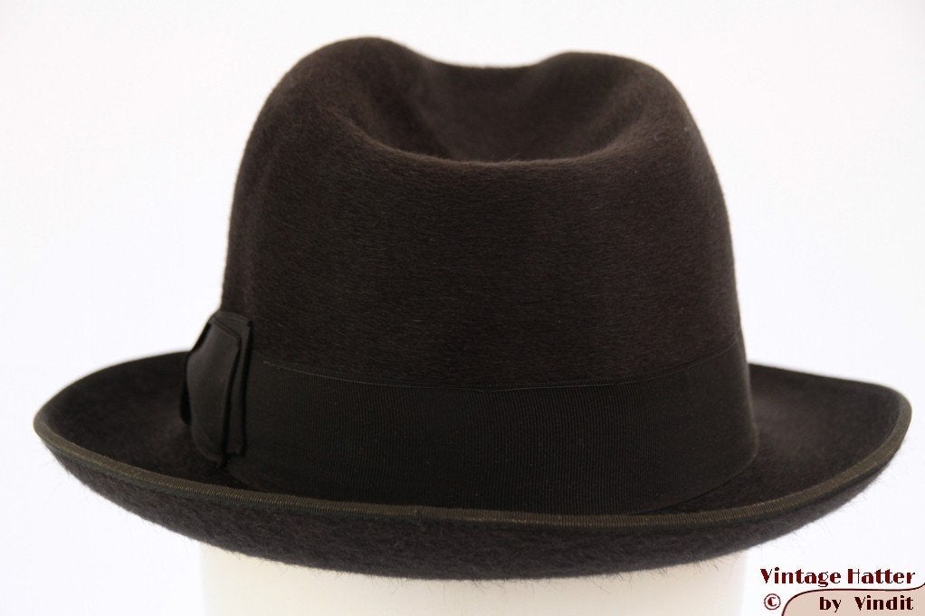 Vintage Gleufhoed Rein Haar zwart grijs haarvilt 55 = S - XS, Ophalen of Verzenden, 57 cm (M, 7⅛ inch) of minder, Gedragen, Rein Haar - Maria Mayer