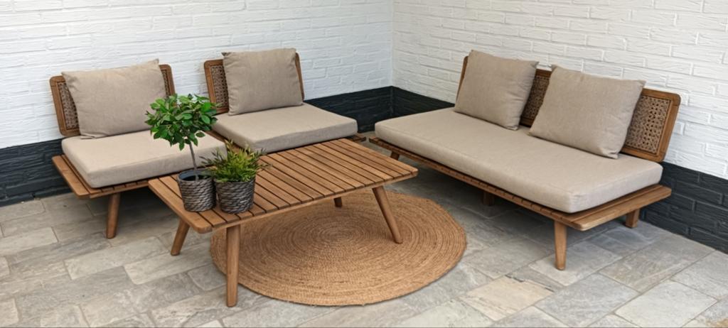NOUS Garden loungeset Kyoto Niwa – houten loungeset compleet, Ophalen of Verzenden, Zo goed als nieuw, Bank