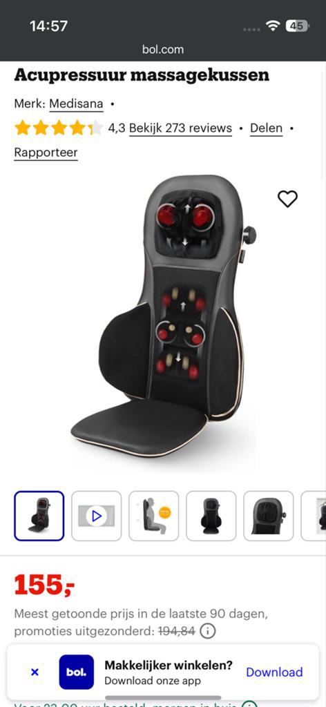 Medisana mc 825 Acupressuur Massagekussen met Warmtefunctie, Ophalen, Zo goed als nieuw, Massagestoel of Kussen