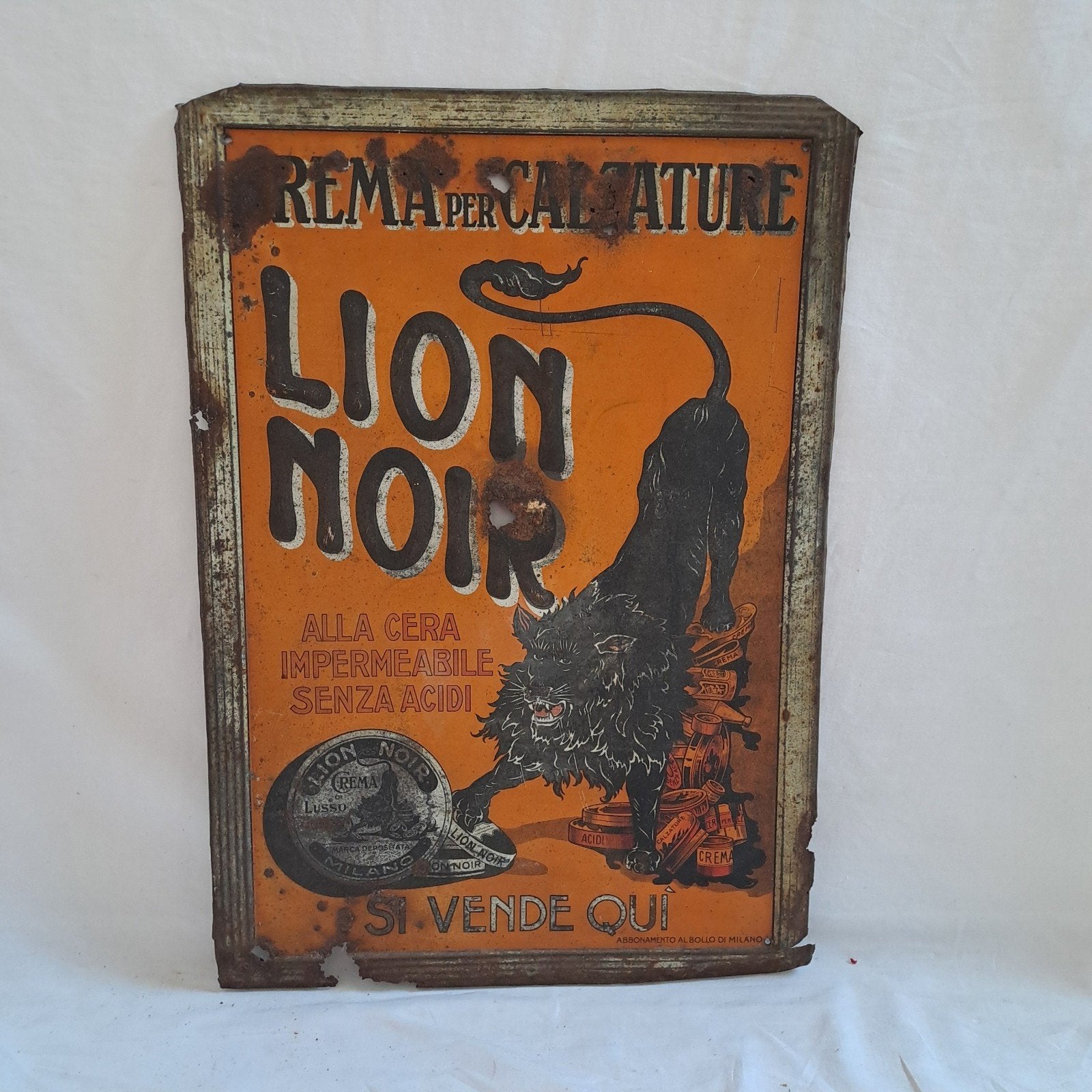 49x34cm reclamebord uit circa 1910 blik lion noir, Ophalen of Verzenden, Gebruikt
