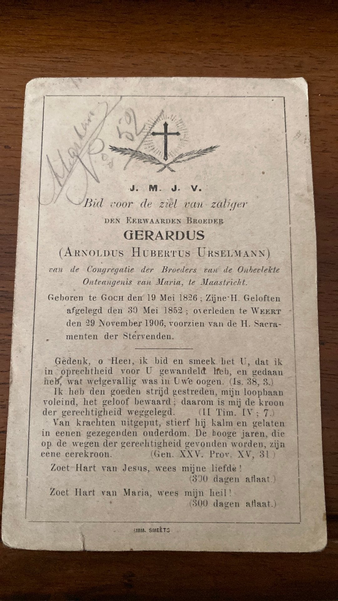 broeder AH Urselmann 1826 Goch 1906 Weert, Verzamelen, Ophalen of Verzenden